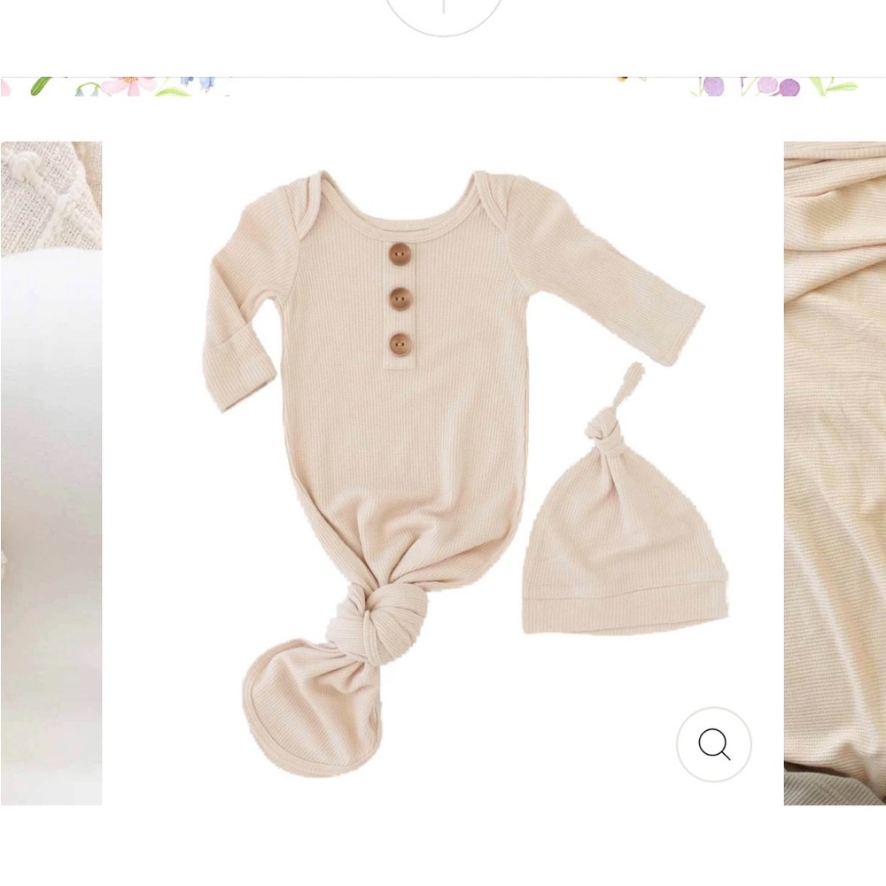 Caden Lane Oatmeal Waffle Baby Knot Gown and Hat Set